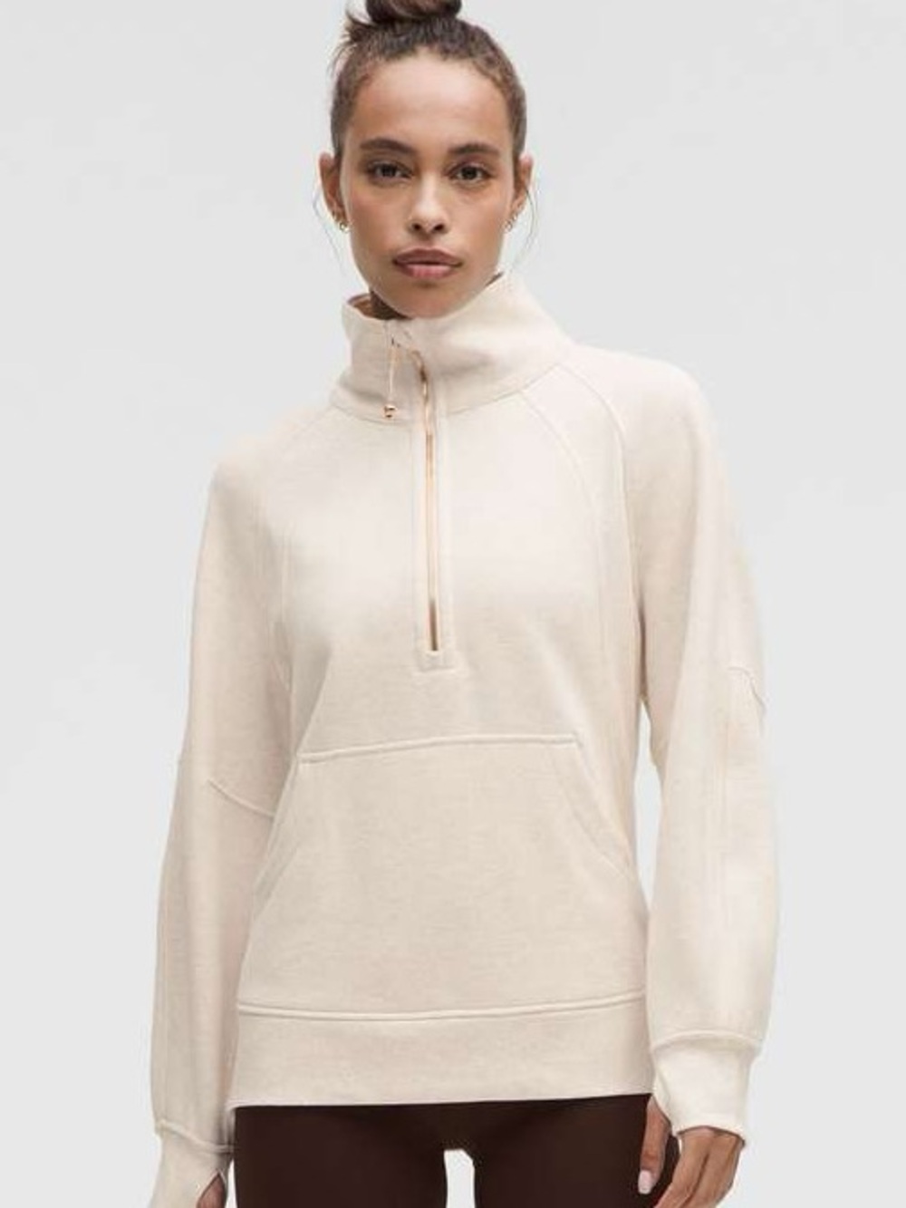 Lululemon Scuba Oversized Funnel-Neck Half-Zip Long - Heathered Light Ivory/Gold